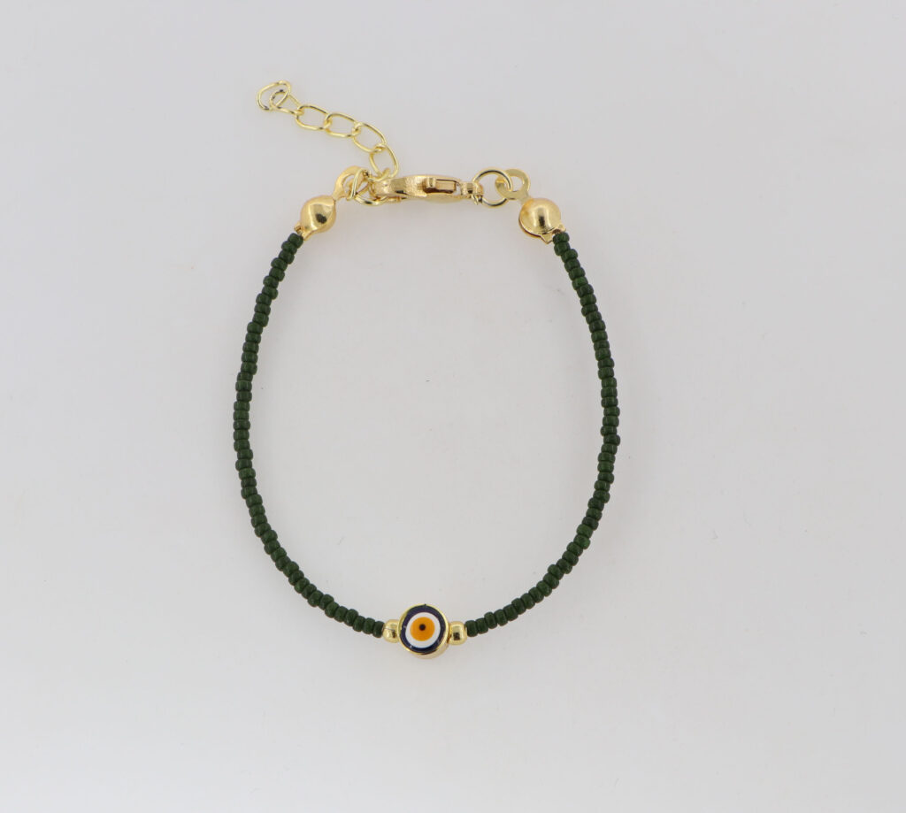Βραχιόλι παιδικό με πράσινες λαδί πέτρες