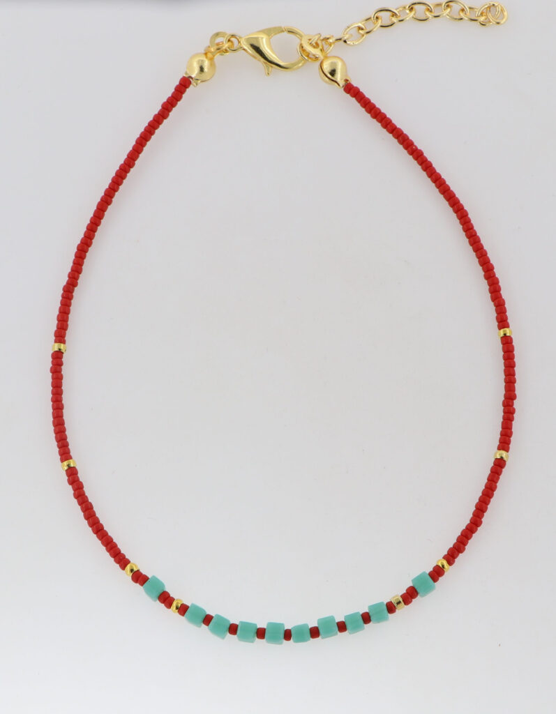 Βραχιόλια ποδιού με κόκκινες πέτρες & επιχρυσωμένες λεπτομέρειες