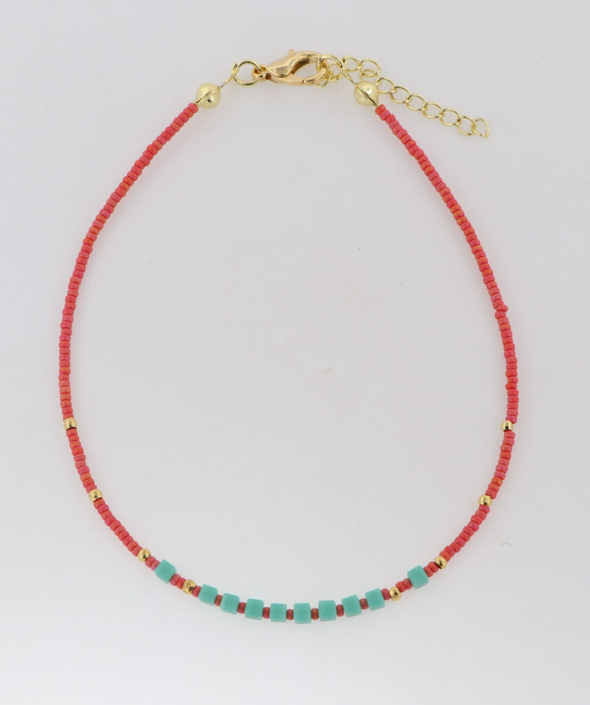 Βραχιόλια ποδιού με κοραλί πέτρες & επιχρυσωμένες λεπτομέρειες