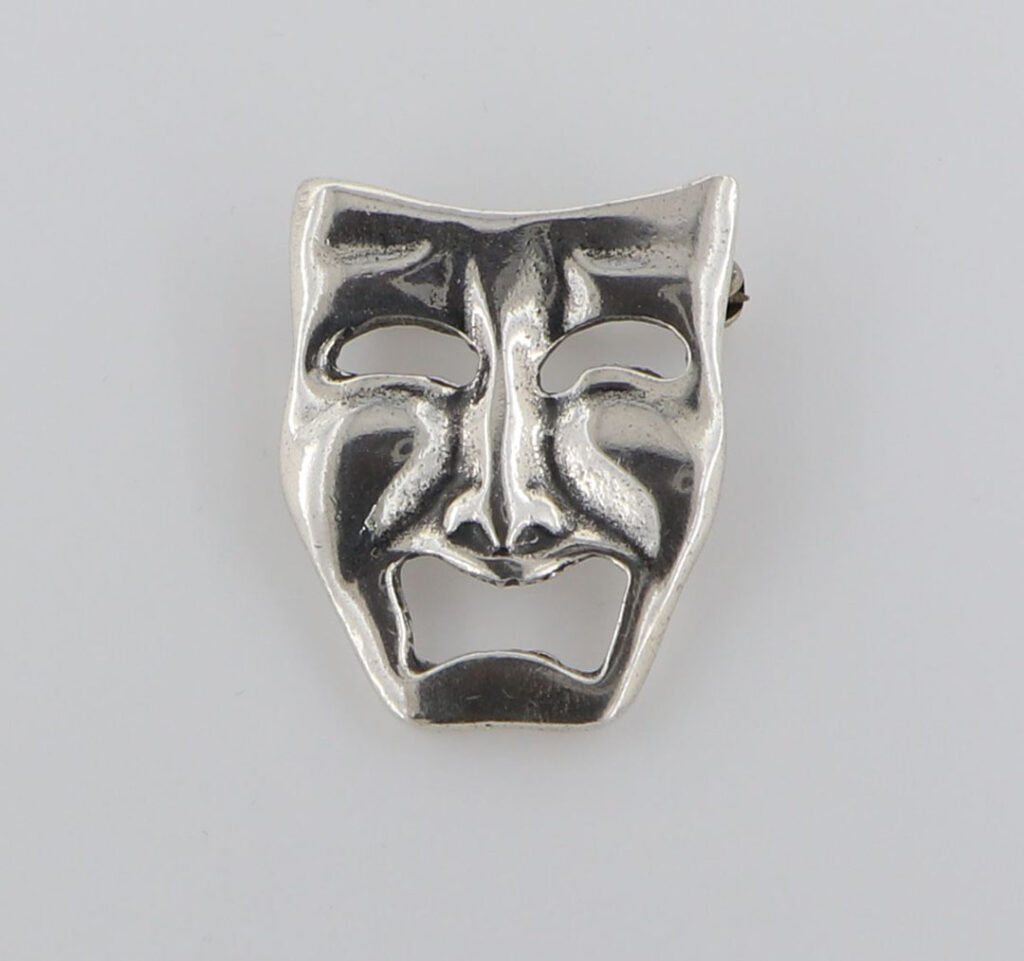 Καρφίτσα Ασημένια με θεατρική μάσκα κωμωδίας-τραγωδίας